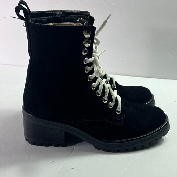 Steve Madden Boots Bootie Womens Sz 5.5 Black Gloat Suede Zip Laces Ankle - Picture 4 of 12